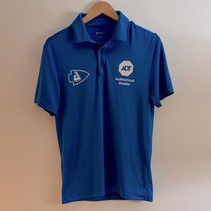 ✅ ADT Security Short Sleeve Polo Collared Shirt Moisture Wicking Bright Blue